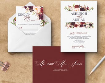 Floral Burgundy Wedding Invitation