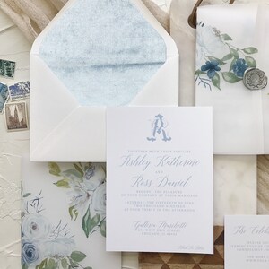 Dusty Blue Wedding Invitations With Velvet Liners and Vellum Wrap image 3