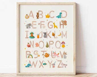 Alphabet Poster Playroom, Boho Nursery Wall Art, Playroom Wall Decor, Alphabet Nursery Print, Alphabet Poster Download, Watercolor ABC Print