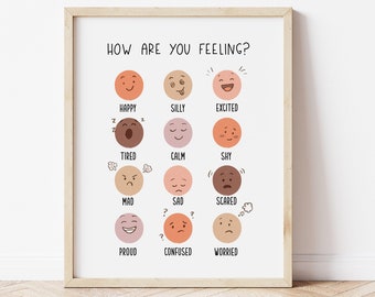 Boho Feelings Chart, Emotions Print, Colorful Feelings Poster, Montessori Homeschool Wall Art, Printable Feelings Poster, Classroom Decor