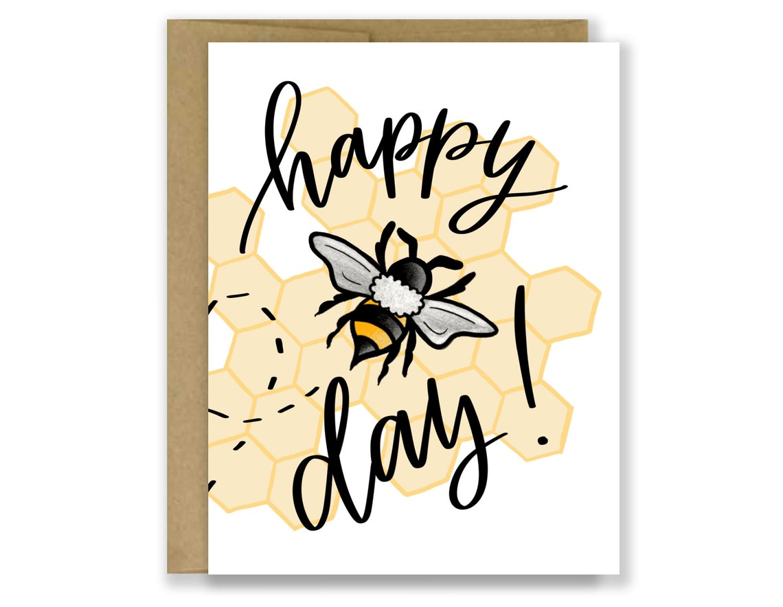 PRINTABLE Bee Birthday Card Happy Bee Day Bee Card Punny Etsy New Zealand