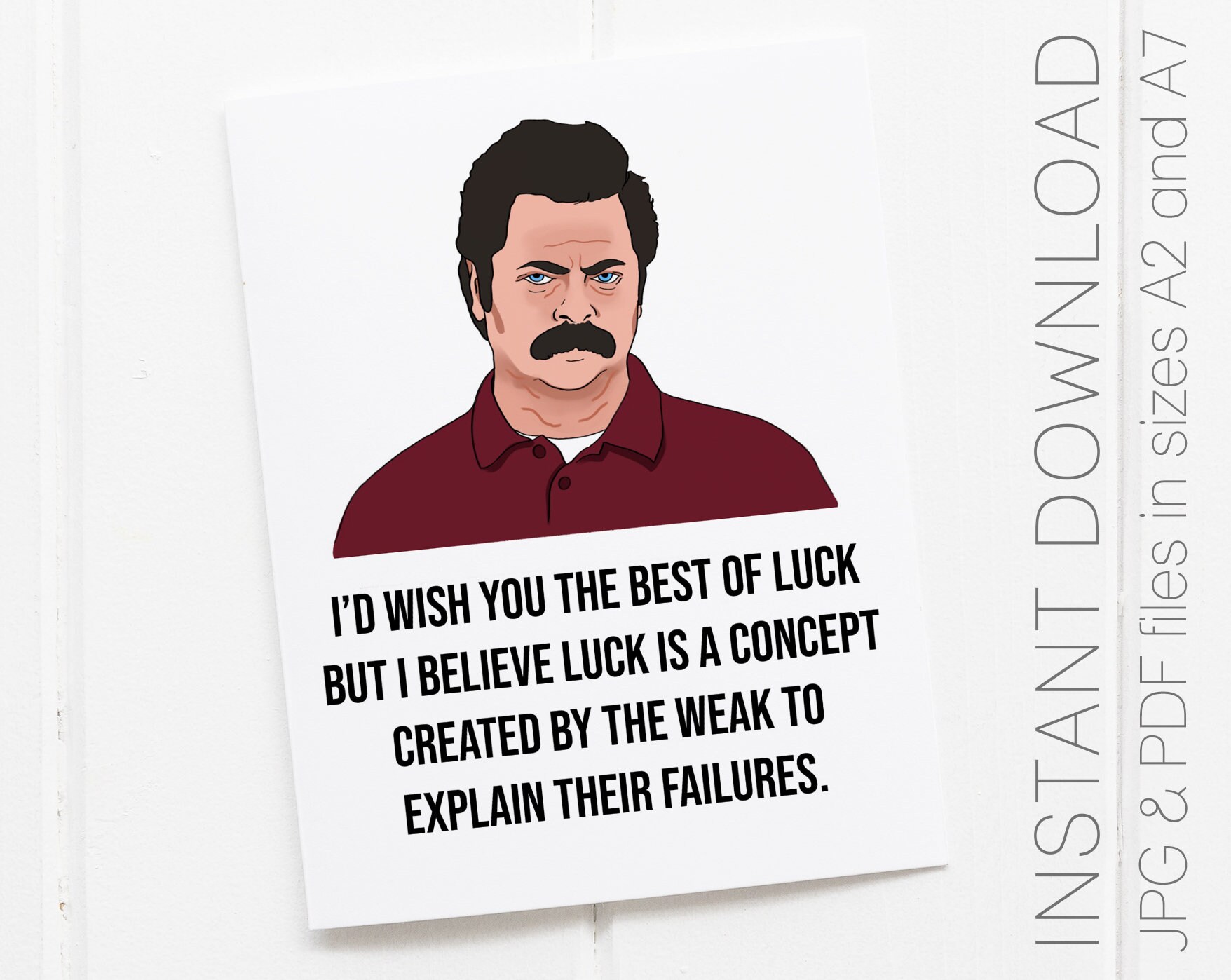 PRINTABLE Ron Swanson Good Luck Card Ron Swanson Etsy Ireland