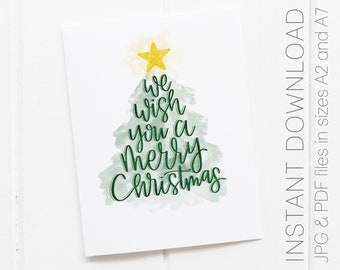 PRINTABLE We Wish You a Merry Christmas Card, Christmas Tree Card, Simple Holiday Card, Merry Christmas Card, Xmas Tree Card