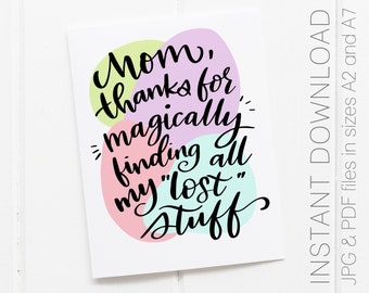 PRINTABLE Mothers Day Card, Funny Mothers Day Card, Mom Birthday Card, Last Minute Card for Mom, Colorful Card from Daughter, Card From Son