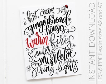 PRINTABLE Christmas Card, Calligraphy Christmas Card, Cozy Christmas, Christmas List Card, Hand-Lettered Christmas Card, Pretty Holiday Card