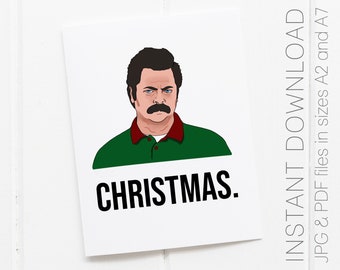 PRINTABLE Ron Swanson Christmas Card, Parks and Rec Christmas Card, Parks and Recreation Holiday, Ron Swanson Greeting Card, Funny Card