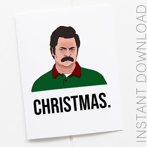PRINTABLE Ron Swanson Christmas Card, Parks and Rec Christmas Card, Parks and Recreation Holiday, Ron Swanson Greeting Card, Funny Card