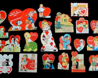 Antique Valentines - Set of 20 - Charming and adorable - Good used condition - 1940s