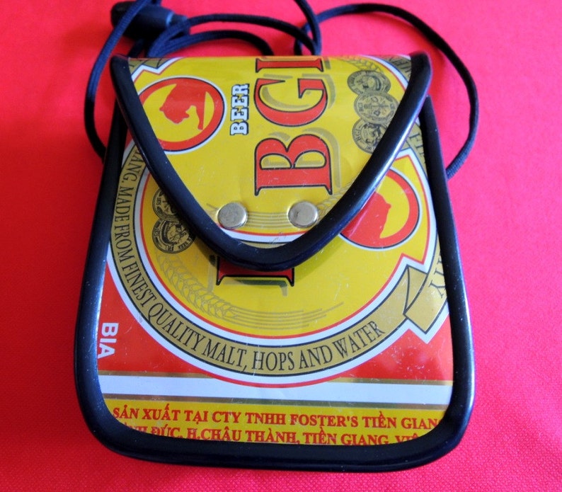 Recycled BGI Beer Can Purse/Carrier with Adjustable Cord