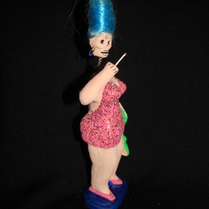 Primitive Clay Day of the Dead Woman of the Night with Spring Neck