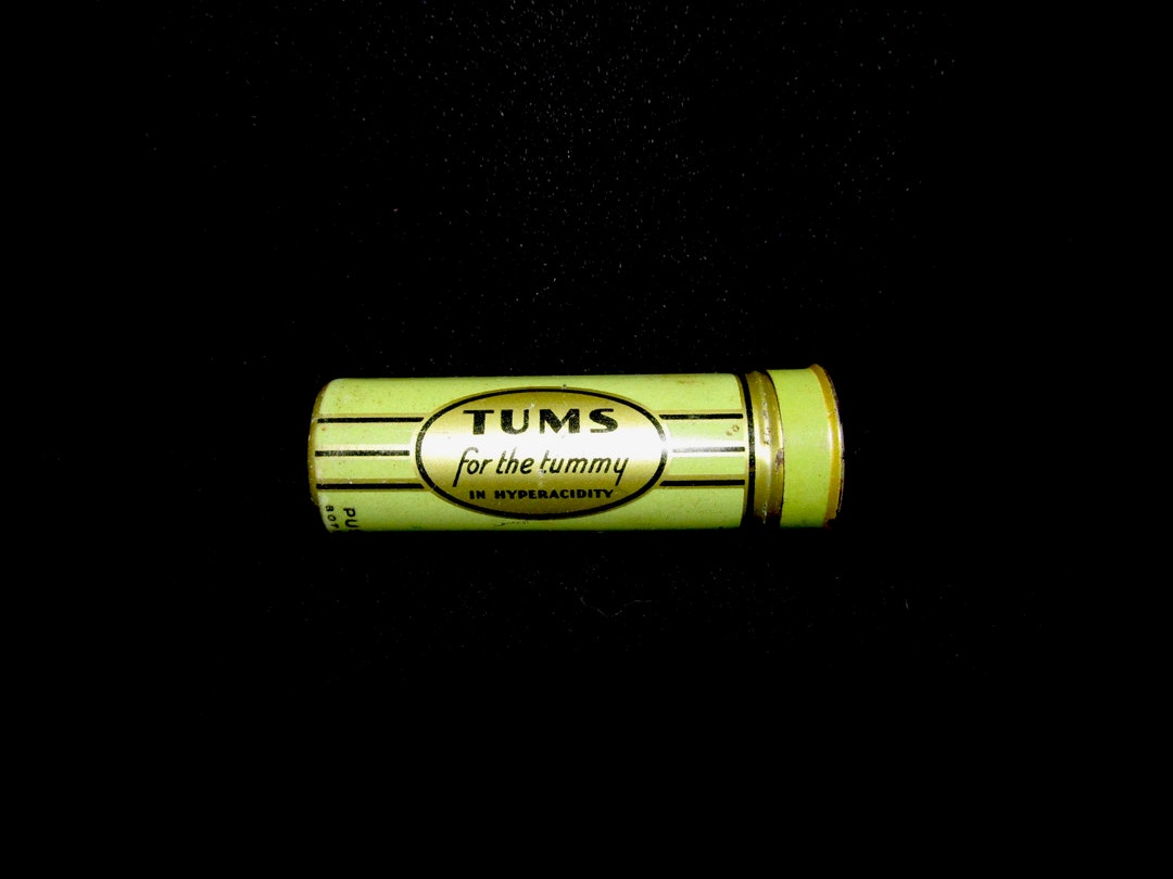 Vintage TUMS for the Tummy Tin Container Push Bottom Etsy