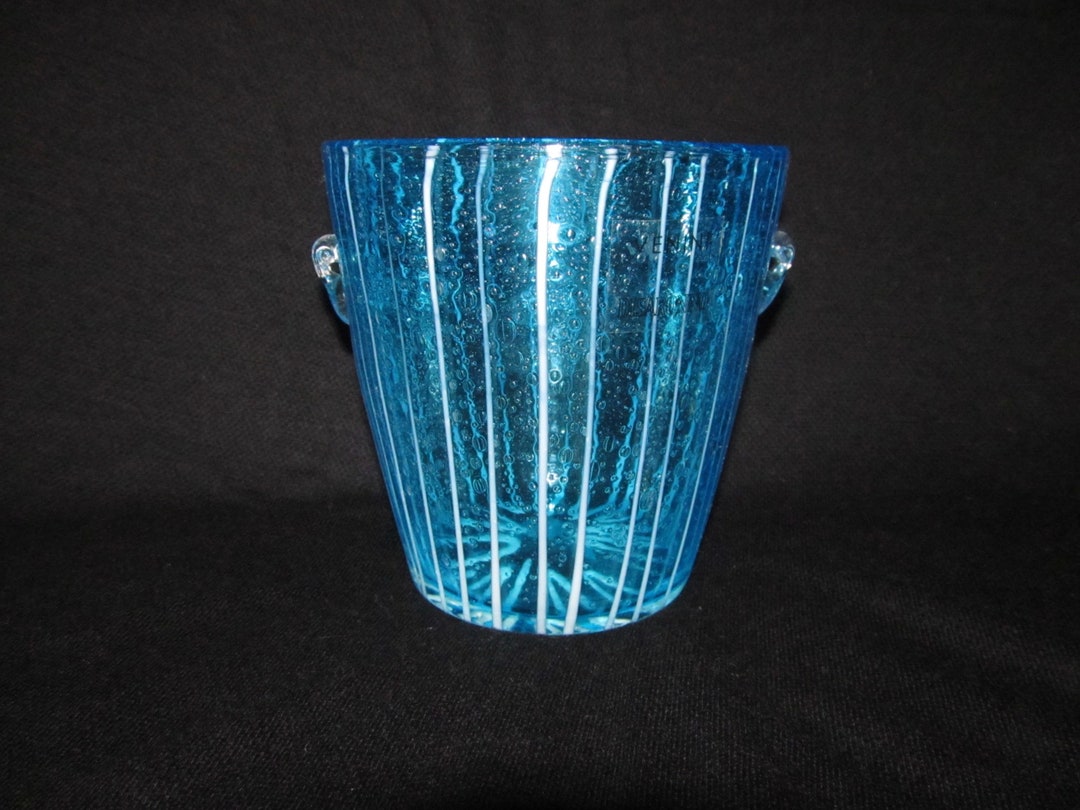 Vintage Aqua Blue Hand Blown Glass Venini for Disaronno Ice Bucket Etsy