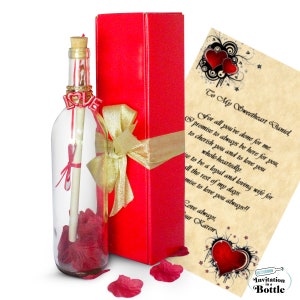 Mensaje en una botella Corazón de rosas Mensaje romántico en una botella Carta de regalo - Romántico Vintage Regalo de recuerdo para uno especial Él o Ella