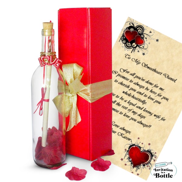 Message in  a Bottle Heart of Roses Romantic Message In A Bottle Gift Letter - Romantic Vintage Keepsake Gift for a Special One Him or Her