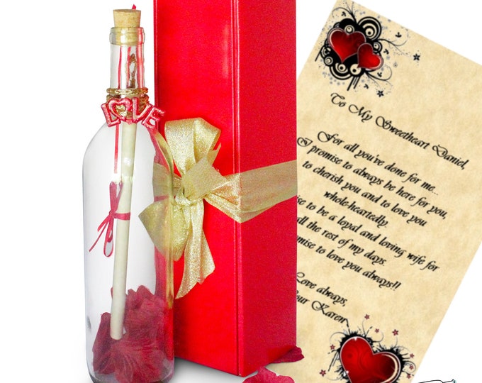 Message in  a Bottle Heart of Roses Romantic Message In A Bottle Gift Letter - Romantic Vintage Keepsake Gift for a Special One Him or Her