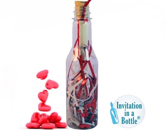 Hearts Bottle, Personalized Bottle Gift, Invitation / congratulation in a bottle