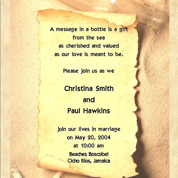 Message In A Bottle Stationary Invitations -  (For Message in a Bottle Scrolls)
