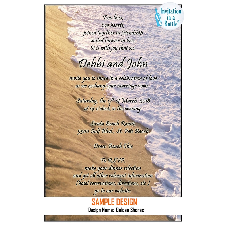 Ocean Shores Message In A Bottle Invitations Beach Weddings, Destination Wedding image 5