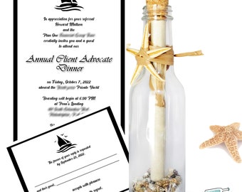 Corporate Business Invitation in a Bottle - Cruise Dinner Invite - VIP Customer Dinner - Optional Response Card