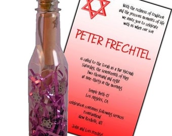 Bat Mitzvah by Invitation In A Bottle ™ (Set of 12), Unique jewish invites, Modern Mitzvah Invitation, Hebrew Invites