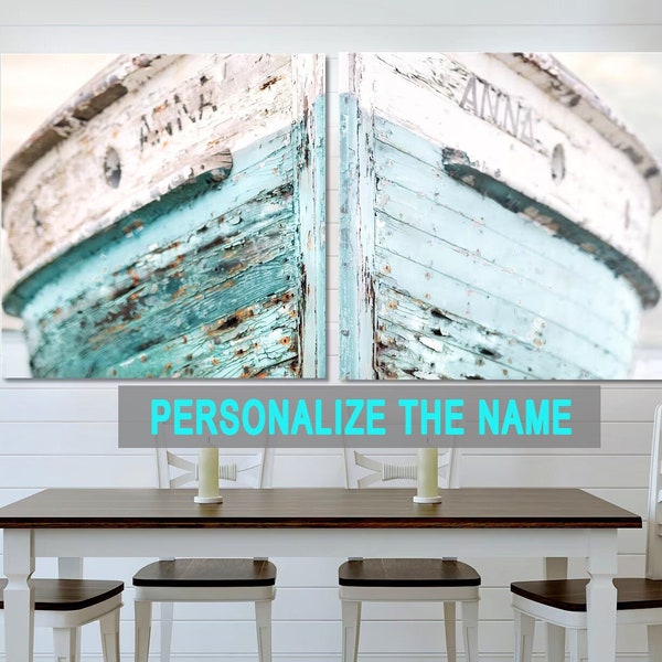 アクア木製ボートプリント：パーソナライズされた航海用ウォールアート