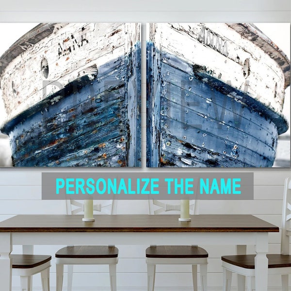 パーソナライズされた航海船のキャンバスプリント：沿岸の湖畔の家のウォールアート