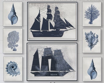 Lienzo con mapa náutico personalizado de velero: decoración para casa de playa