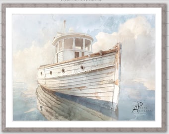 Nautical Ship Art Print: Personalized Boat Decor, Beach House Canvas