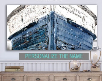 Personalized Wooden Boat Canvas Print: Coastal Nautical Wall Art