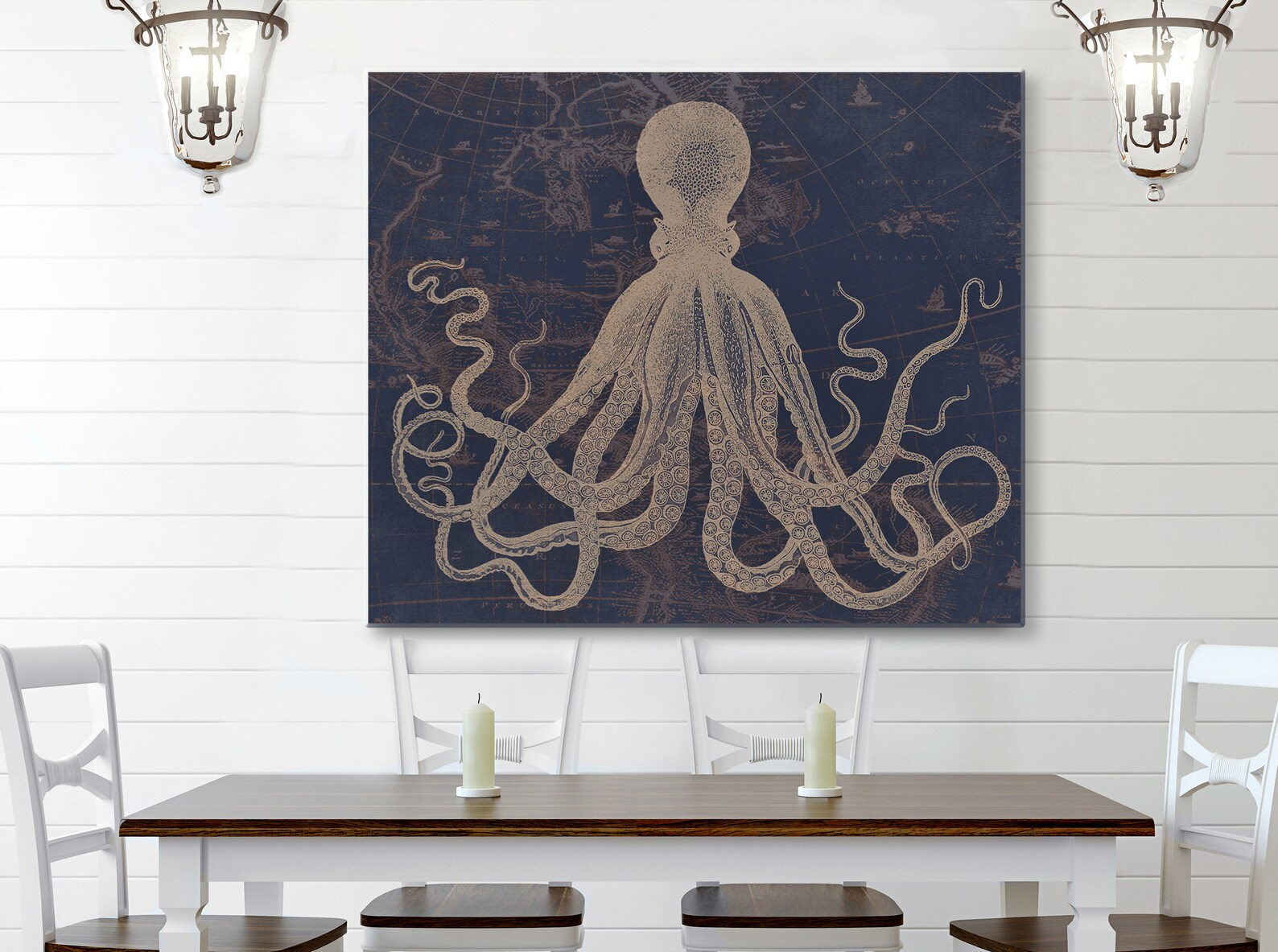 Octopus Art Navy Nautical Decor Rustic Navy Wall Art | Etsy