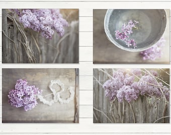 Lilac Flower Print Set: Rustic Farmhouse Wall Decor