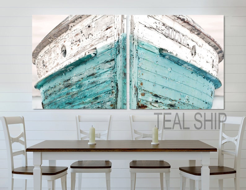 Nautical Decor Beach Decor Teal Decor Ship Wooden Boat Etsy