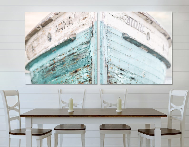 Nautical Decor, Beach Wall Art, Lakehouse, Coastal, Aqua, Ship, Wooden Boat, Christmas, Fathers Day, personalize gift mom image 4