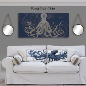 Set of 2 Octopus Pillows Blue and White Pillow Octopus Decor Nautical Pillow Nautical Decor Beach House Decor Coastal Living decor, Aqua image 3