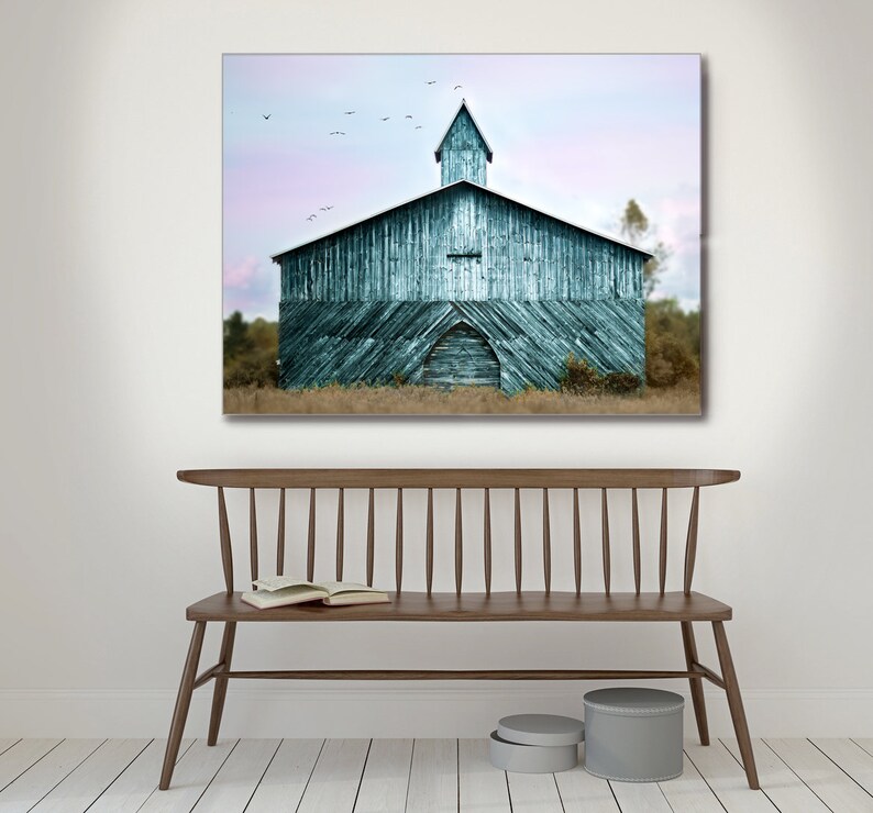 Blue Barn Art Rustic Wall Art Modern Farmhouse Canvas Farm Etsy