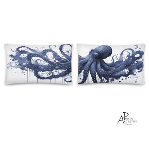 Set of 2 Octopus Pillows Blue and White Pillow Octopus Decor Nautical Pillow Nautical Decor Beach House Decor Coastal Living decor, Aqua image 1