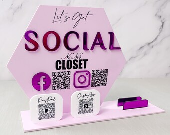 Social media sign, QR code sign, Sign for small business owner, Vendor sign