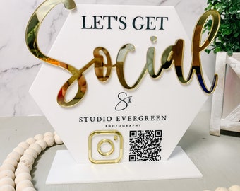 QR code sign, Let’s get social sign, Social media acrylic sign, Sign for small business owner