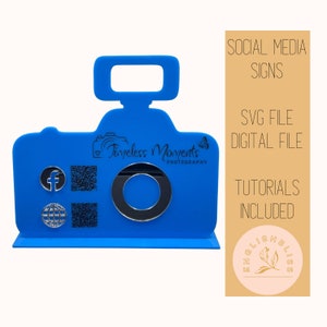 Photographer SVG file, Camera Digital file, Social Media and Payment sign, Let&#39;s get social, Glowforge file