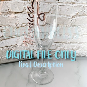 DIGITAAL BESTAND Gepersonaliseerde wijn charme bruiloft, champagne fluit naam charme, SVG bestand, Glowforge bruiloft bestand