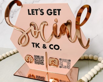 Social Media Sign, Let’s get social sign, Sign for small business owner, Craft Fair Business Sign, QR Code Sign