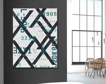 Large Original Typography Painting - Interior Design - Modern Teal Abstract Industrial Wall Art - Contemporary Loft Artwork by CMFA