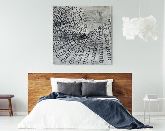 Large Modern Quatervois Abstract Painting - 36x36 inch Contemporary Typography Artwork on Canvas by Chris Mundwiller