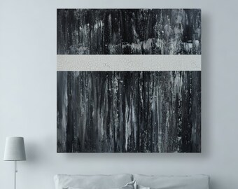Large Black and White Original Abstract Painting on Canvas - Free Shipping - 36x36 inch Abstract Landscape Wall Artwork by CMFA