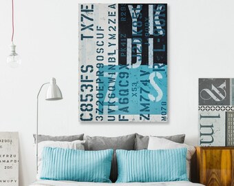 Large Painting, Contemporary Abstract Art, Blue Typography Artwork, Original Painting, 36x48 Modern Wall Art, Big Bedroom Painting by CMFA