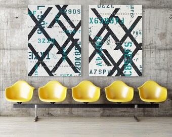 Original Contemporary Industrial Abstract Artwork - Set of 2 Large Oversized Modern Typography Wall Paintings - Industrial Loft Art by CMFA