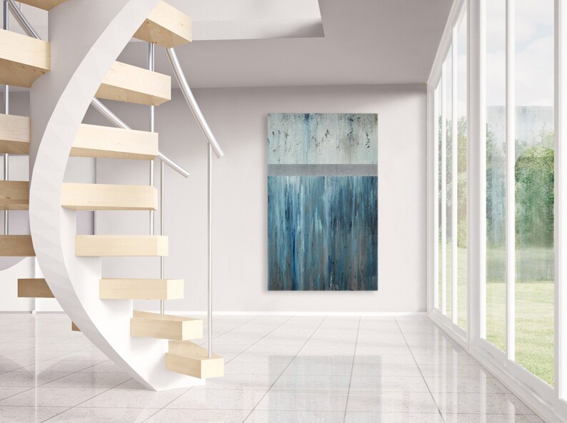 Abstract Painting Large Blue Landscape Wall Art Modern Acrylic Canvas Artwork Contemporary Interior Design by Chris Mundwiller image 5