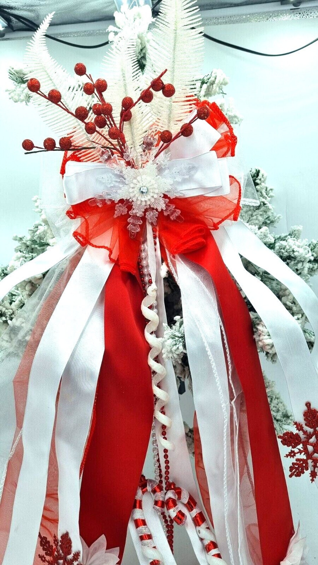 Candy Cane Christmas Tree Topper Red White Luxury Bow Very Large ...