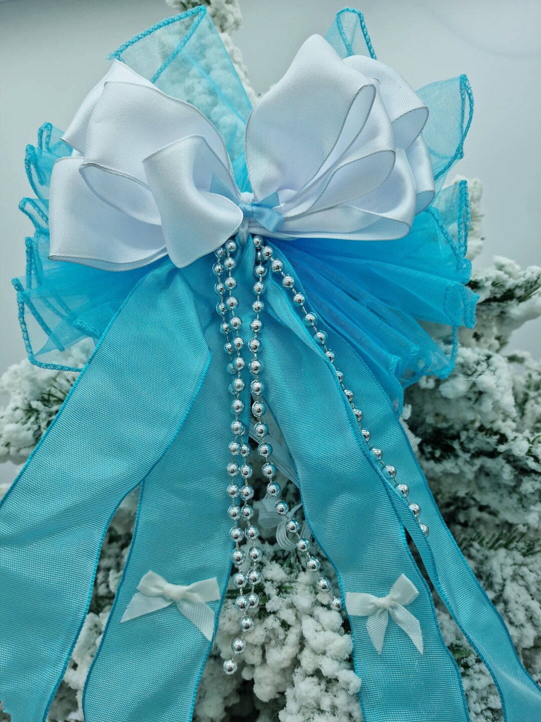 Christmas Tree Topper Bow Beautiful Turquoise Blue White Etsy UK