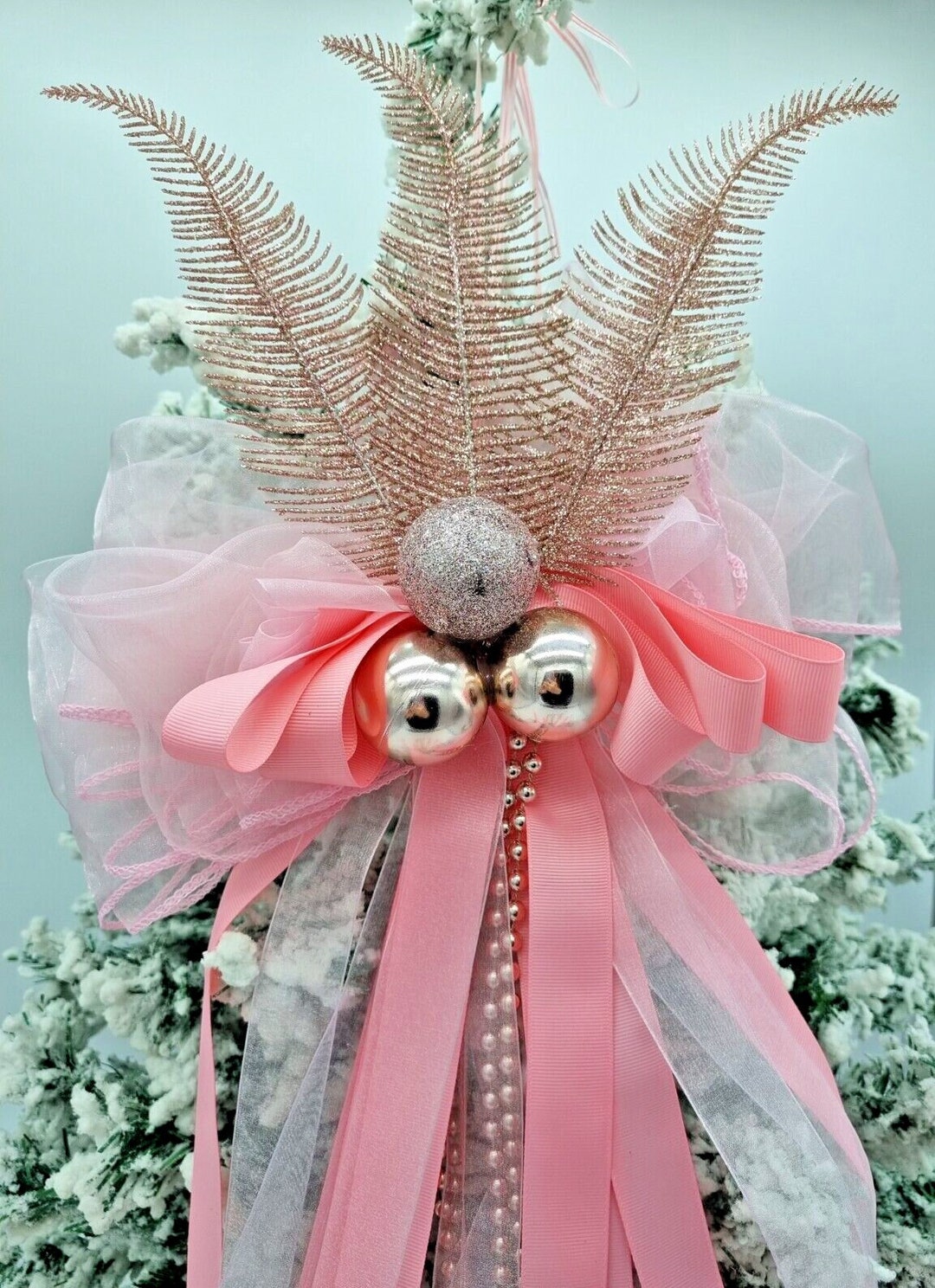 Beautiful Pink Christmas Bow Tree Topper Decor Decoration Large Free P ...